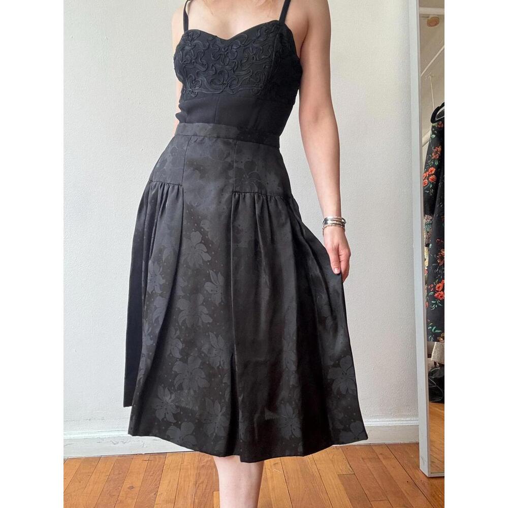 Vintage 1980s Adele Simple Black Silk Jacquard Skirt